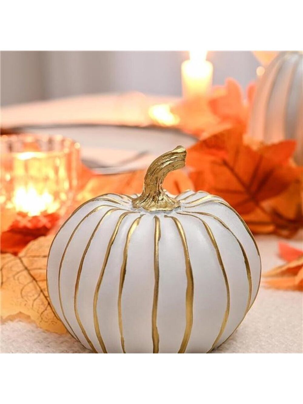 Fall Pumpkin Decor White Gold 2 PCS Resin Thanksgiving Harvest Table Centerpiece - Picture 4 of 7
